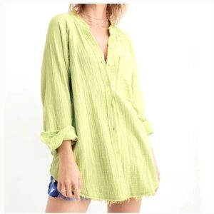 Aerie - Pool-To-Party Cover Up Lightweight Cotton Gauze Lime Green Shirt Size XL